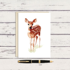 5 x 7 Aquarell Grußkarte Hirsch/ A7 Aquarell Grußkarte / Hirsch Aquarell Karte / Wald Grußkarte