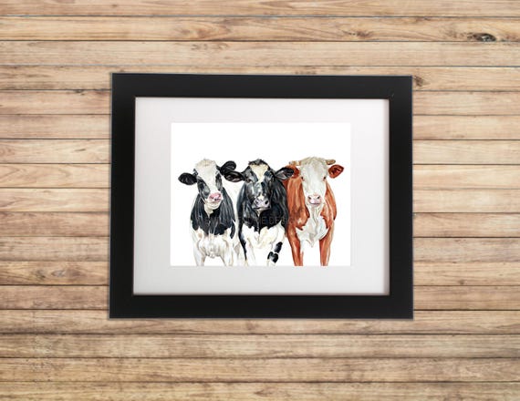 Farm Cows Watercolor Print / Cow Watercolor Art Print / | Etsy