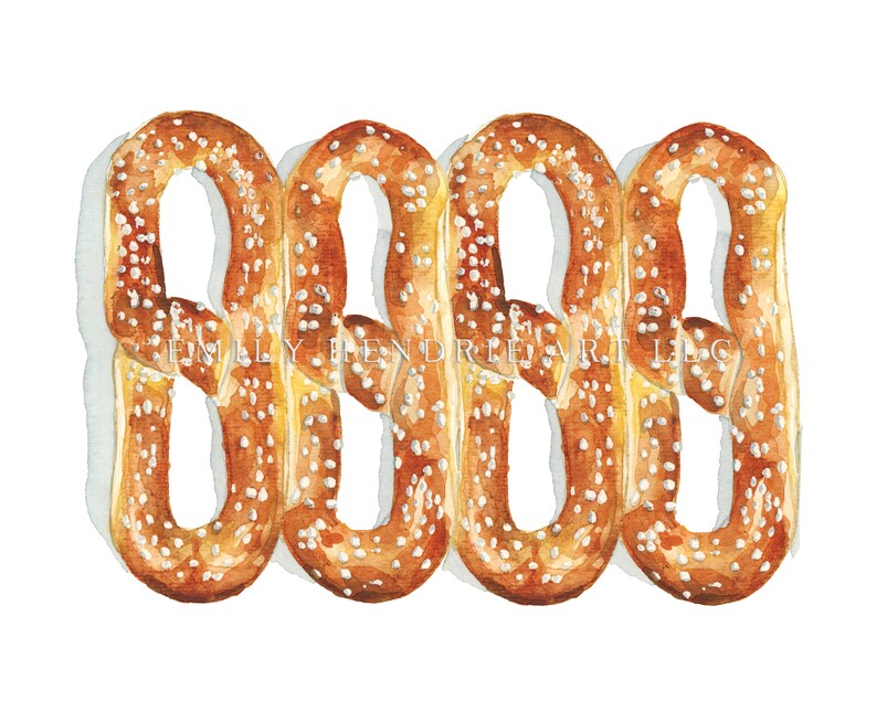 Philadelphia Soft Pretzel Watercolor Art Print / Food Art / Etsy