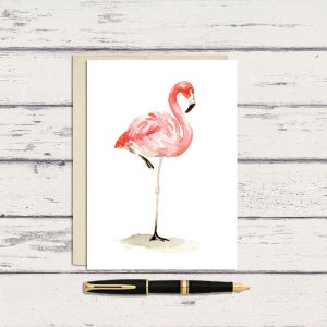 Tarjeta de felicitación con acuarela de flamenco de 5 x 7 pulgadas/Tarjeta de felicitación con acuarela de tamaño A7/Tarjeta con acuarela tropical/Flamenco rosa/Tarjeta en blanco de 5 x 7 pulgadas