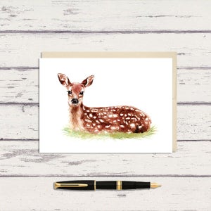 5 x 7 Watercolor Greeting Card/ A7 Watercolor Greeting Card / Doe Watercolor Card / watercolor deer / woodland greeting card