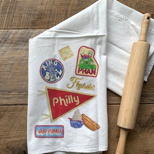 Phillies Inspired Flour Sack Tea Towel / Philadelphia / Watercolor / Kitchen Decor / Philadelphia art / Philly Gift