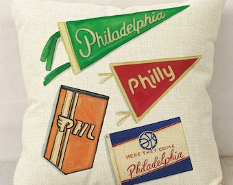 Philly geïnspireerde aquarel linnen kussensloop / Philly Art / Woondecoratie / Philadelphia sportfan / Philly fan cadeau
