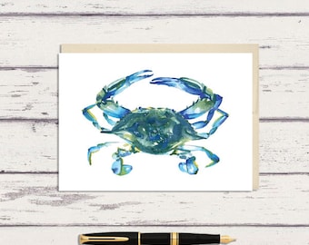 Blue Crab 5 x 7 Watercolor Greeting Card/ A7 Watercolor Greeting Card / Beach Art / Maryland Crab Gift / Beach Lover Gift / Crab Art