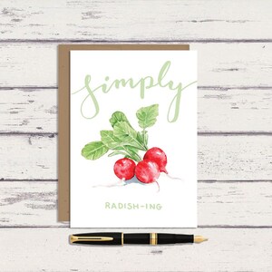 Carte de voeux aquarelle Simply Radishing Pun 5 x 7 / carte A7 / art radis / jeu de mots légume / carte drôle / art végétal / carte de fête des mères