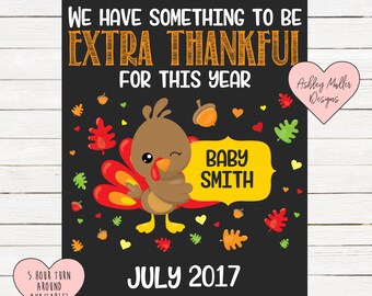 Thanksgiving Pregnancy Announcement Chalkboard Printable - Turkey Pregnancy Announcement Sign - Pregnancy Reveal - We're Expecting - Fall