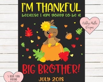 Thanksgiving Big Brother Announcement Chalkboard Printable - Turkey Pregnancy Announcement Sign - Pregnancy Reveal - We're Expecting - Fall