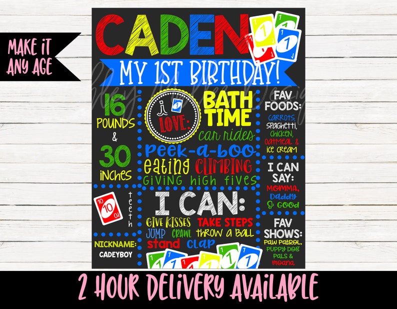 1st Birthday Chalkboard Uno 1st Birthday Uno Bday 1st Bday Stats Sign Uno First Birthday Chalkboard Uno Cards Boy First Bday