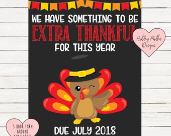 Thanksgiving Pregnancy Announcement Chalkboard Printable - Turkey Pregnancy Announcement Sign - Pregnancy Reveal - We're Expecting - Fall