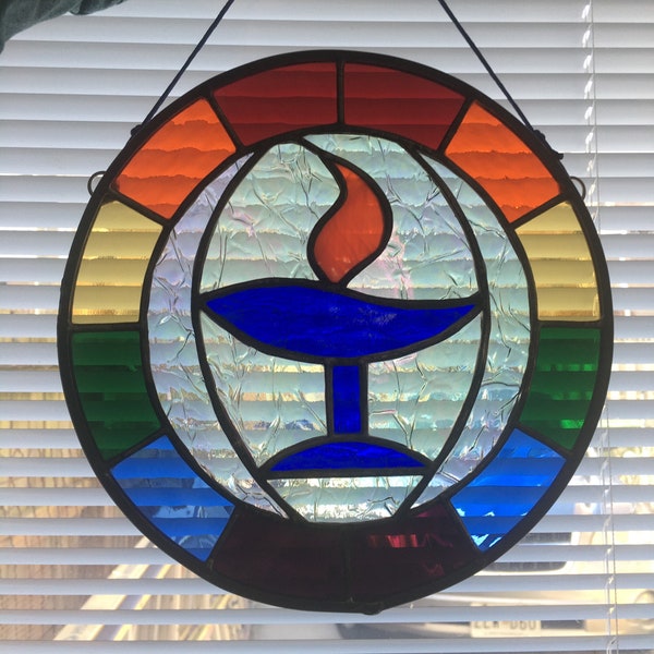 Unitarian Universalism Flaming Chalice Stained Glass Panel