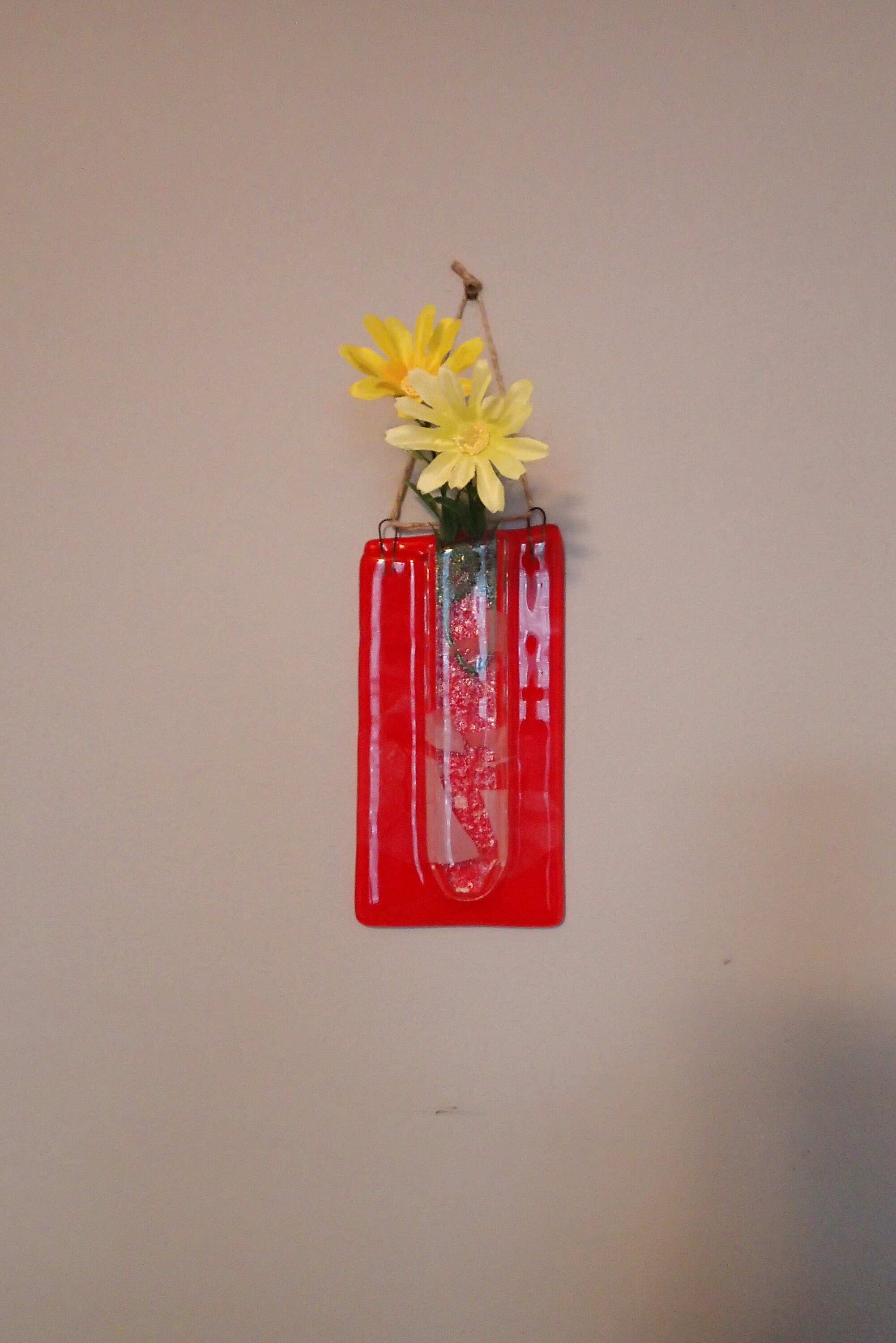 Bright Red Fused Glass Bud Vase Wall Pocket Vase Etsy
