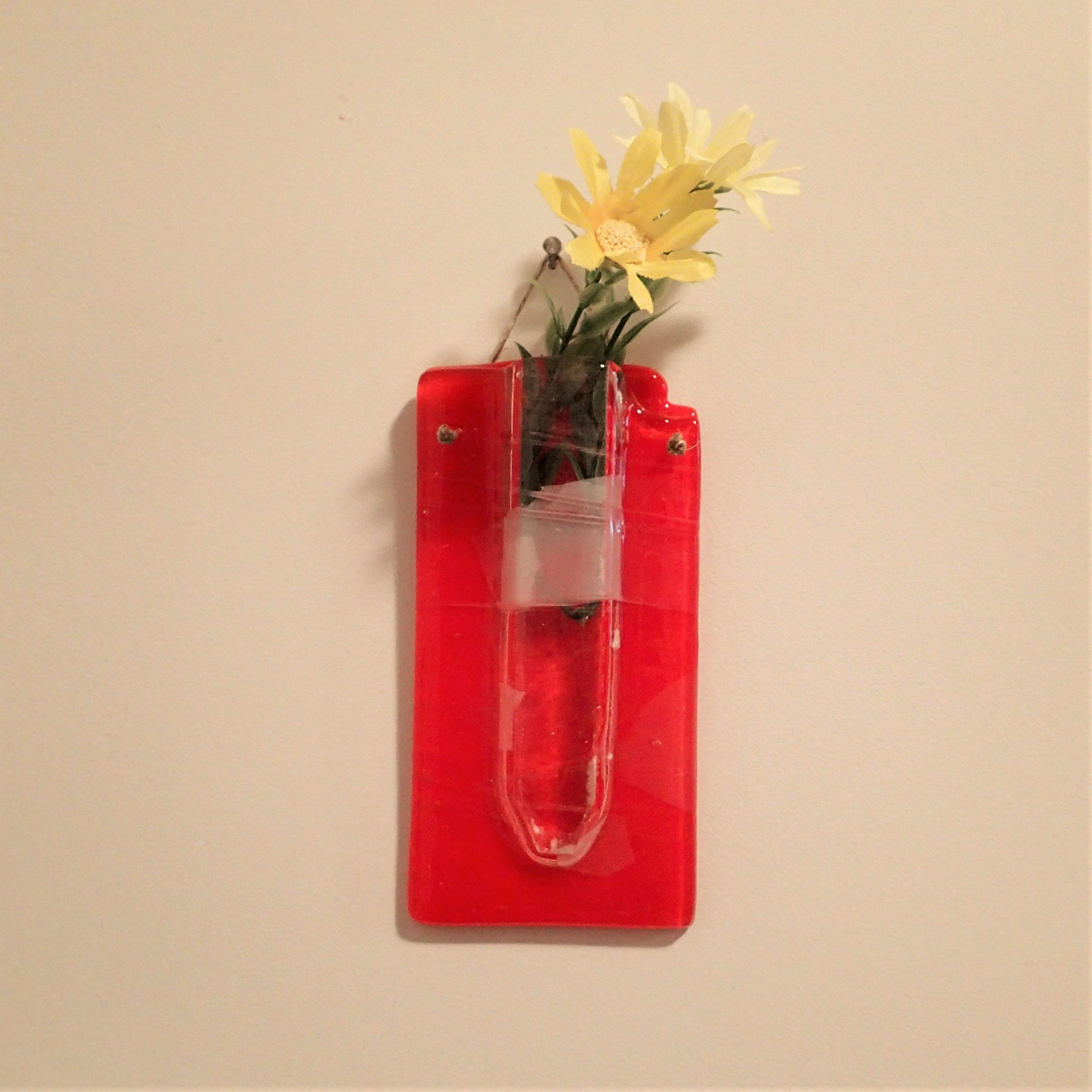 Bright Red Fused Glass Bud Vase Wall Pocket Vase Etsy