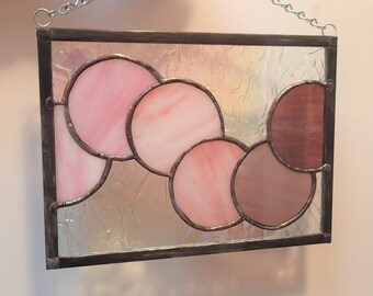 Pink Bubbles Abstract Stained Glass Panel * Wall Hanging