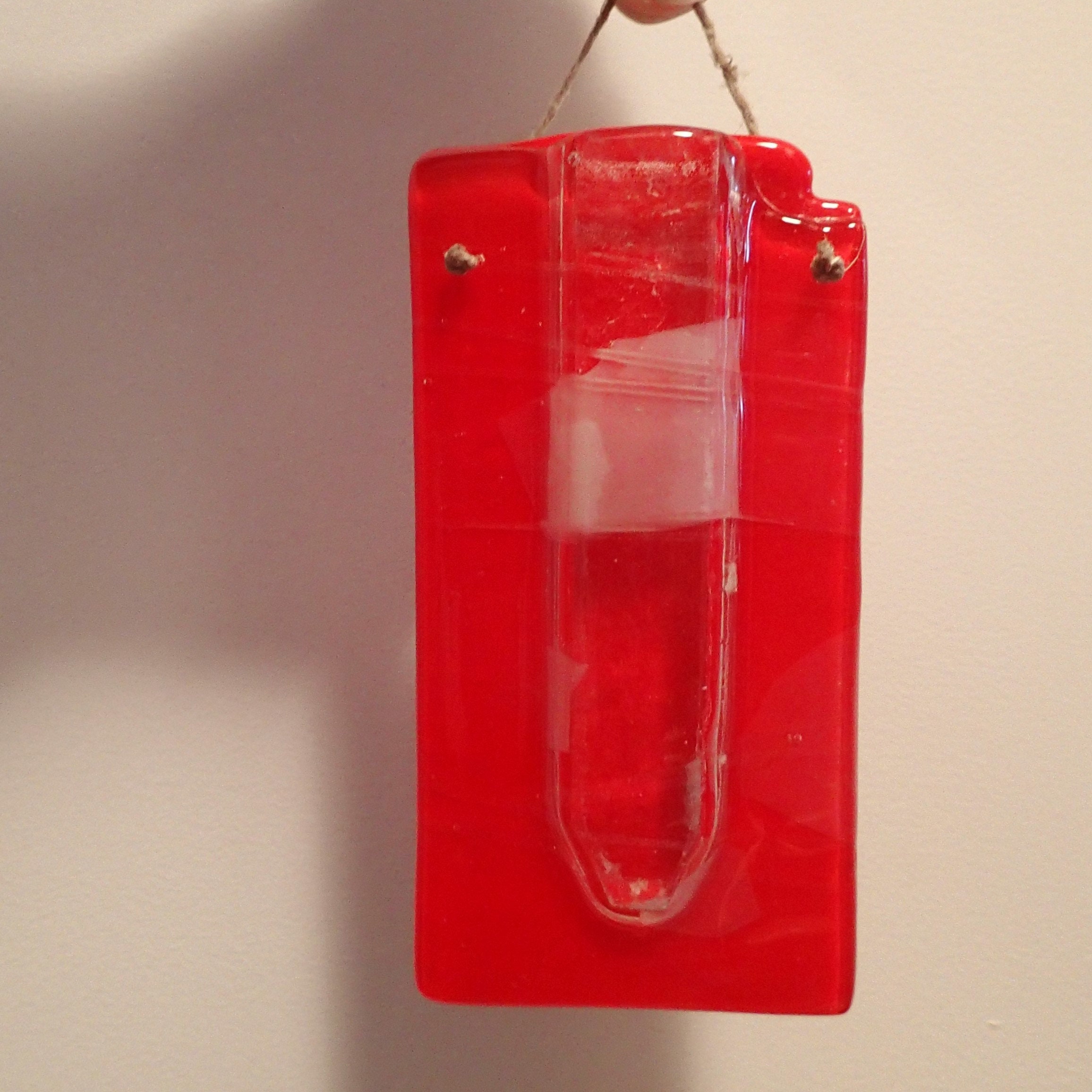 Bright Red Fused Glass Bud Vase Wall Pocket Vase Etsy