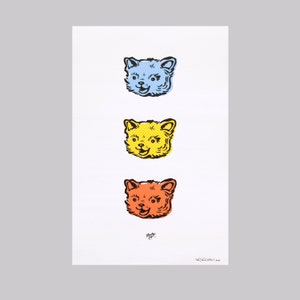 Kitschy Cat Art Poster: 11.5 X 17 inches, high-quality ink on heavy paper, perfect for child&#39;s room or retro home accent