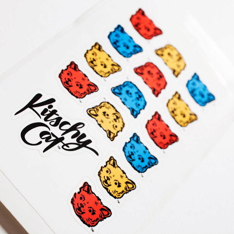 Kitschy Cat Sticker Sheet With 15 Colorful, Peeloff, Retro Cat