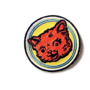 Kitschy Cat Retro Iron-on Embroidered Patch, 2 inch, colorful badge/emblem, ships free US, for backpacks, jackets,hats, children&#39;s clothing