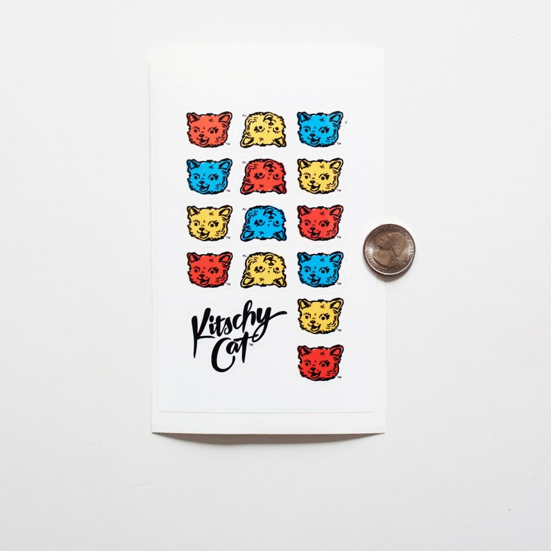 Kitschy Cat Sticker Sheet With 15 Colorful, Peeloff, Retro Cat
