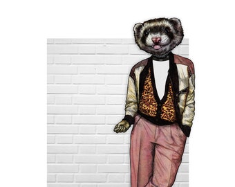 Ferret Bueller -- Humanimals Series -- Ferret -- 80s Aesthetic -- Retro -- Art Print