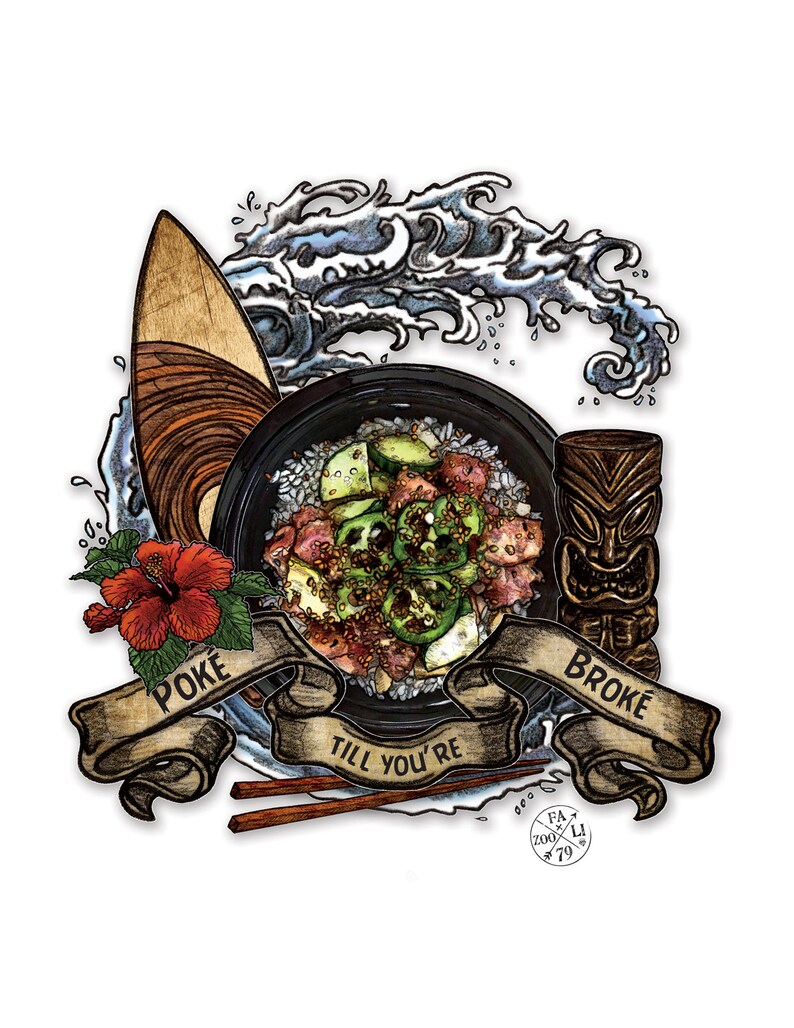Everyone Gets Lei'd Poke Bowl Food Tattoo Flash Series 2 Globetrotters Art Print image 1