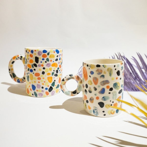 LUX EROS Confetti Ceramic Mug | Handmade Pottery | Coffee Mug | Modern Tea Mug | Ceramics | Tea Mug | Large Ceramic Mug Active