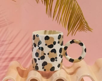 LUX EROS Leopard print Ceramic Mug | Handmade Pottery | Coffee Mug | Drink Ware | Modern Tea Mug | Ceramics | Tea Mug | Large Ceramic Mug