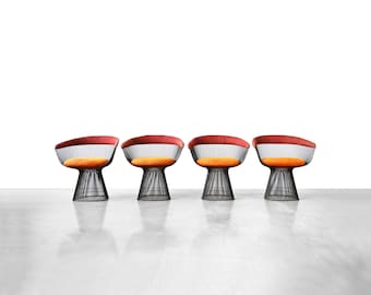 Sillas de comedor vintage Warren Platner de bronce para Knoll International (juego de cuatro)