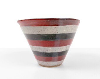 Vintage Hand Thrown Striped Ceramic Stoneware Bowl
