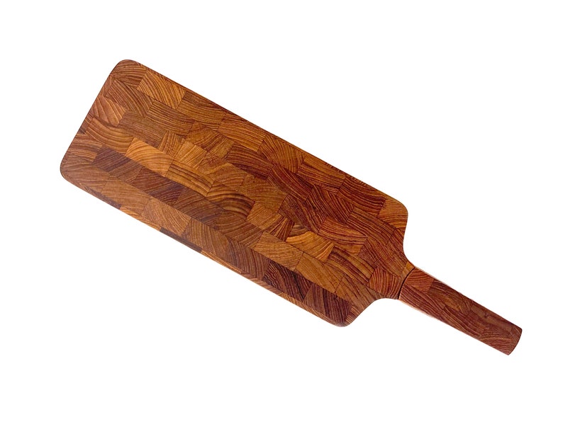 Dansk End Grain Teak Paddle Shaped Serving Board with Built in Knife image 1