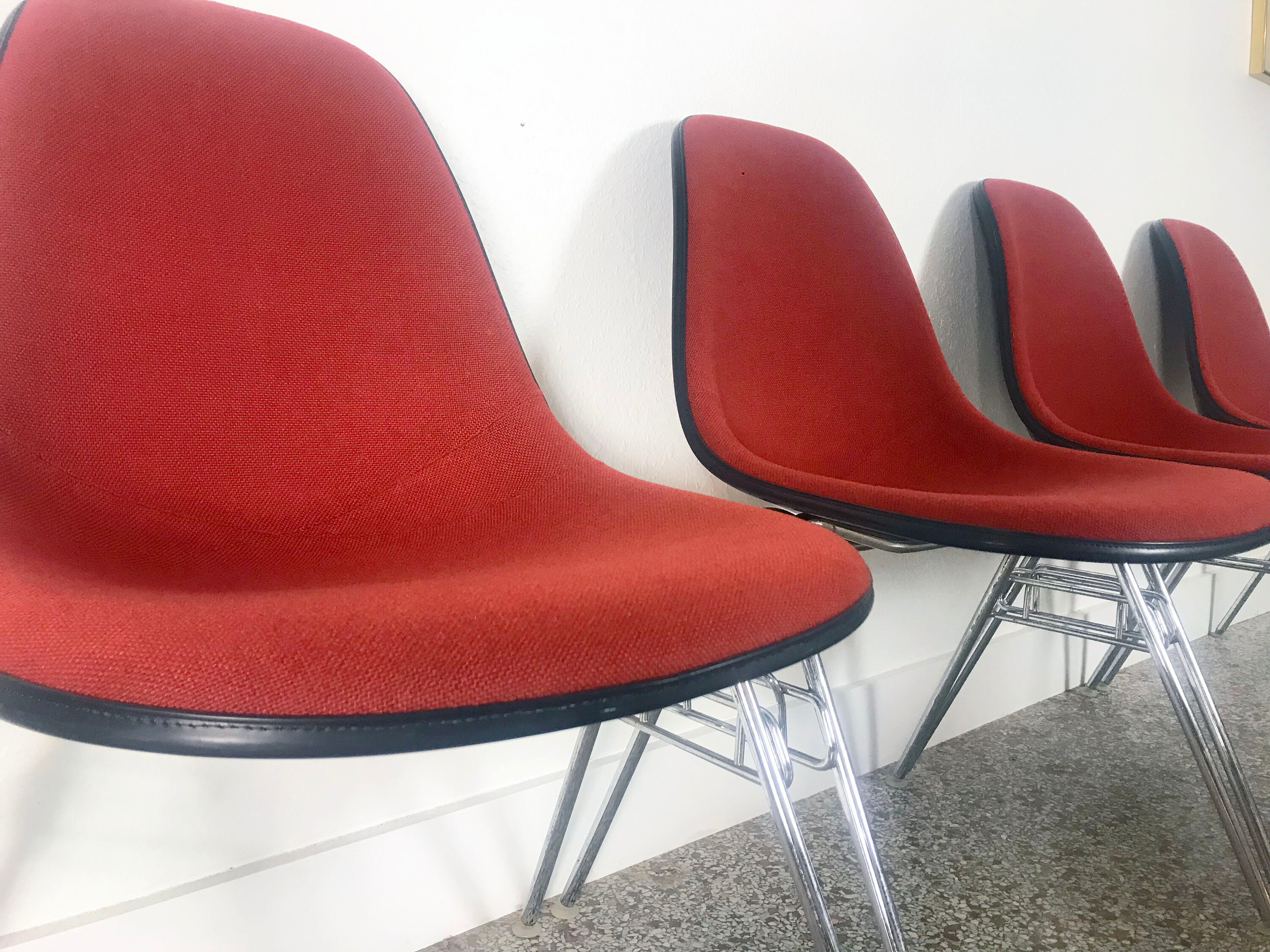 Eames DSS Stacking Chairs for Herman Miller Black Fiberglass Red