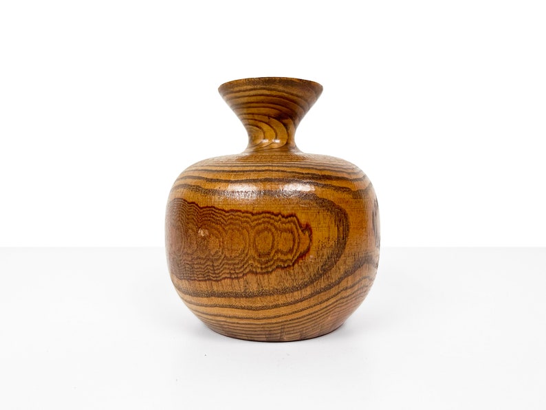 Small Vintage Turned Oak Wood Budvase image 1