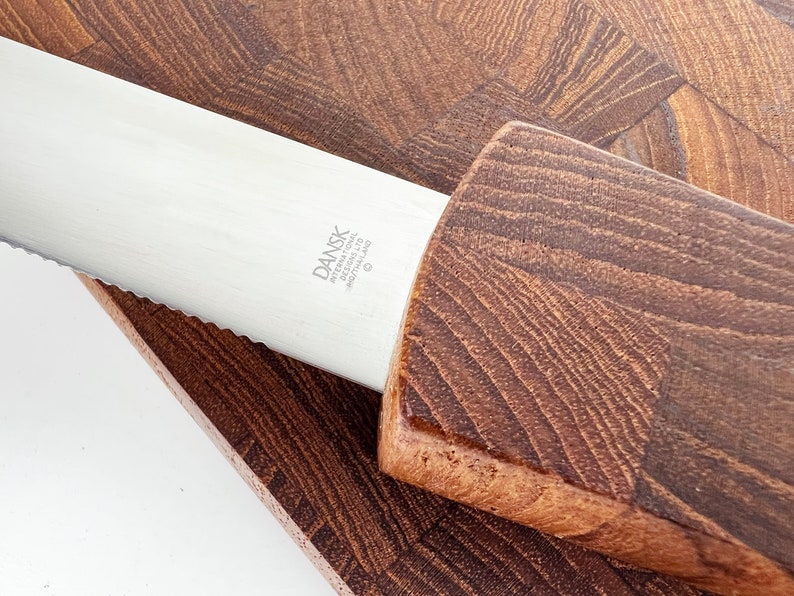 Dansk End Grain Teak Paddle Shaped Serving Board with Built in Knife image 6