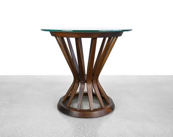 Mesa auxiliar vintage Edward Wormley 'Sheaf of Wheat' con tapa de cristal para Dunbar
