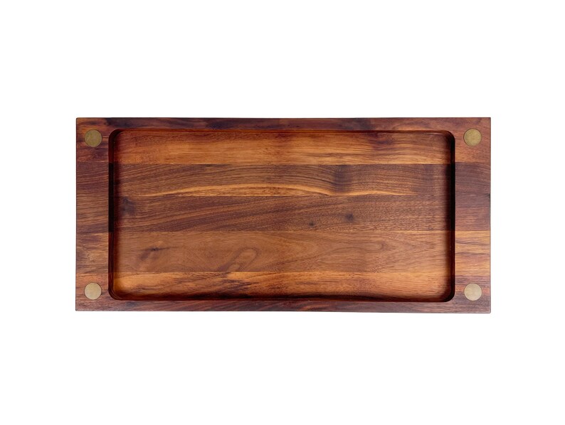 Vintage Walnut and Brass Serving Tray by Ernest Sohn image 2