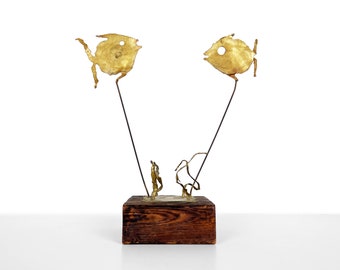 Brutalist Torch Cut Brass Fish Sculpture