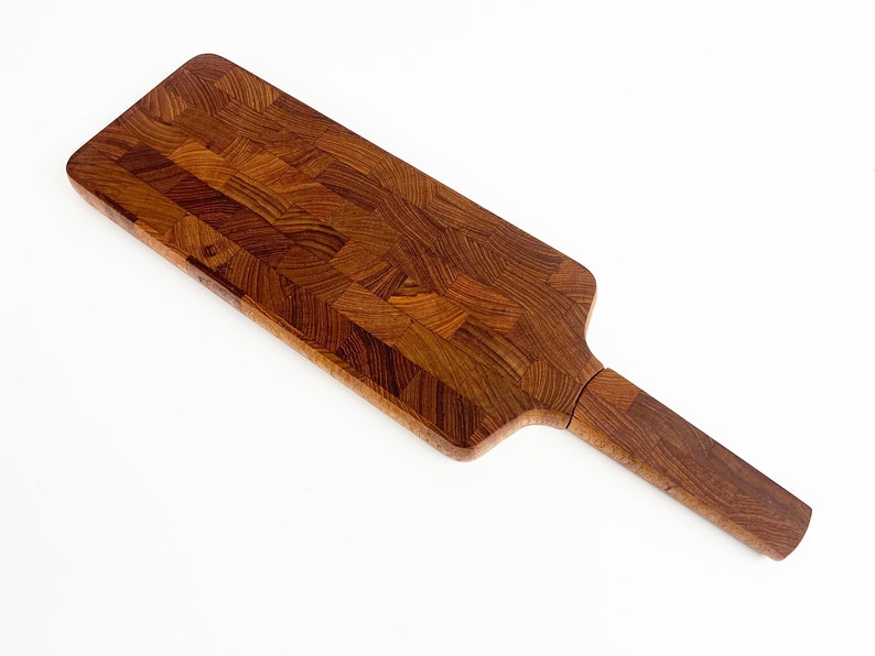 Dansk End Grain Teak Paddle Shaped Serving Board with Built in Knife image 7