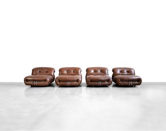 Sillones Soriana en piel marrón de Afra y Tobia Scarpa para Cassina - Juego de cuatro