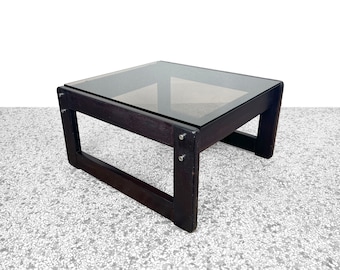 Percival Lafer MP-091 Mesa auxiliar de palisandro brasileño y cristal ahumado