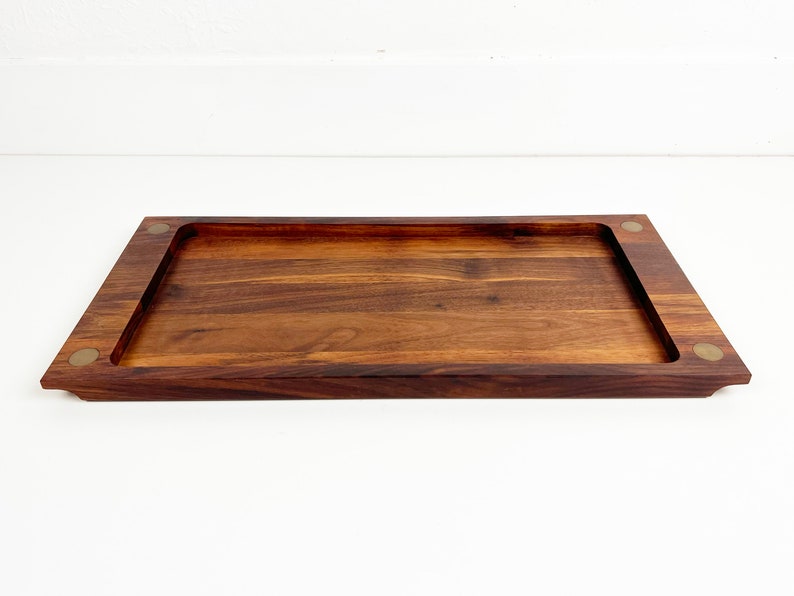 Vintage Walnut and Brass Serving Tray by Ernest Sohn image 5