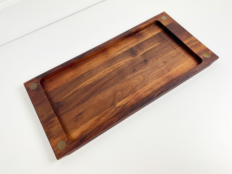 Vintage Walnut and Brass Serving Tray by Ernest Sohn image 3