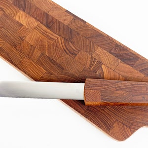 Dansk End Grain Teak Paddle Shaped Serving Board with Built in Knife image 5