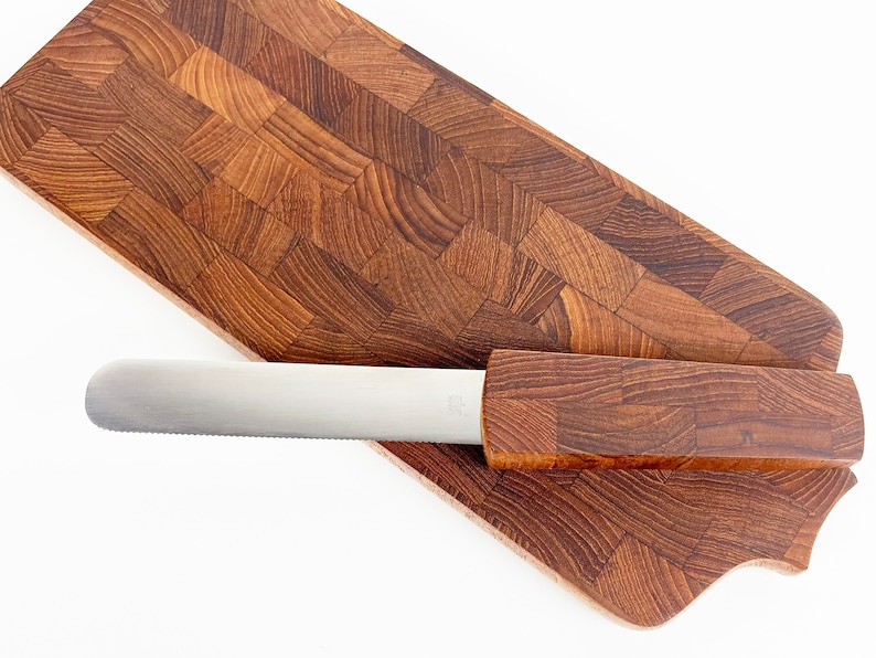 Dansk End Grain Teak Paddle Shaped Serving Board with Built in Knife image 5