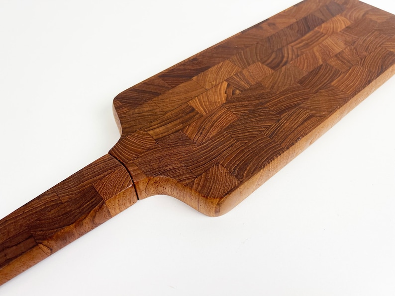 Dansk End Grain Teak Paddle Shaped Serving Board with Built in Knife image 9