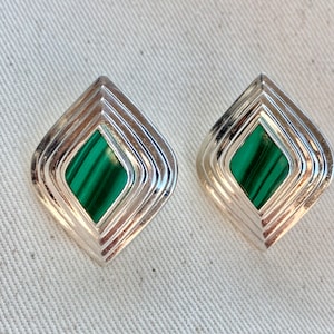 Orecchini vintage Boma in argento sterling e verde con motivo geometrico in stile sud-occidentale, anni &#39;90