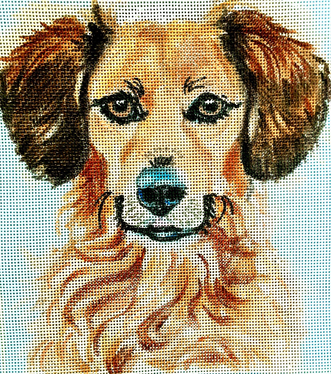 Custom Needlepoint Pet Portrait Canvas Handpainted by Artist Robin Zebley, Personalized, Many Sizes Available
