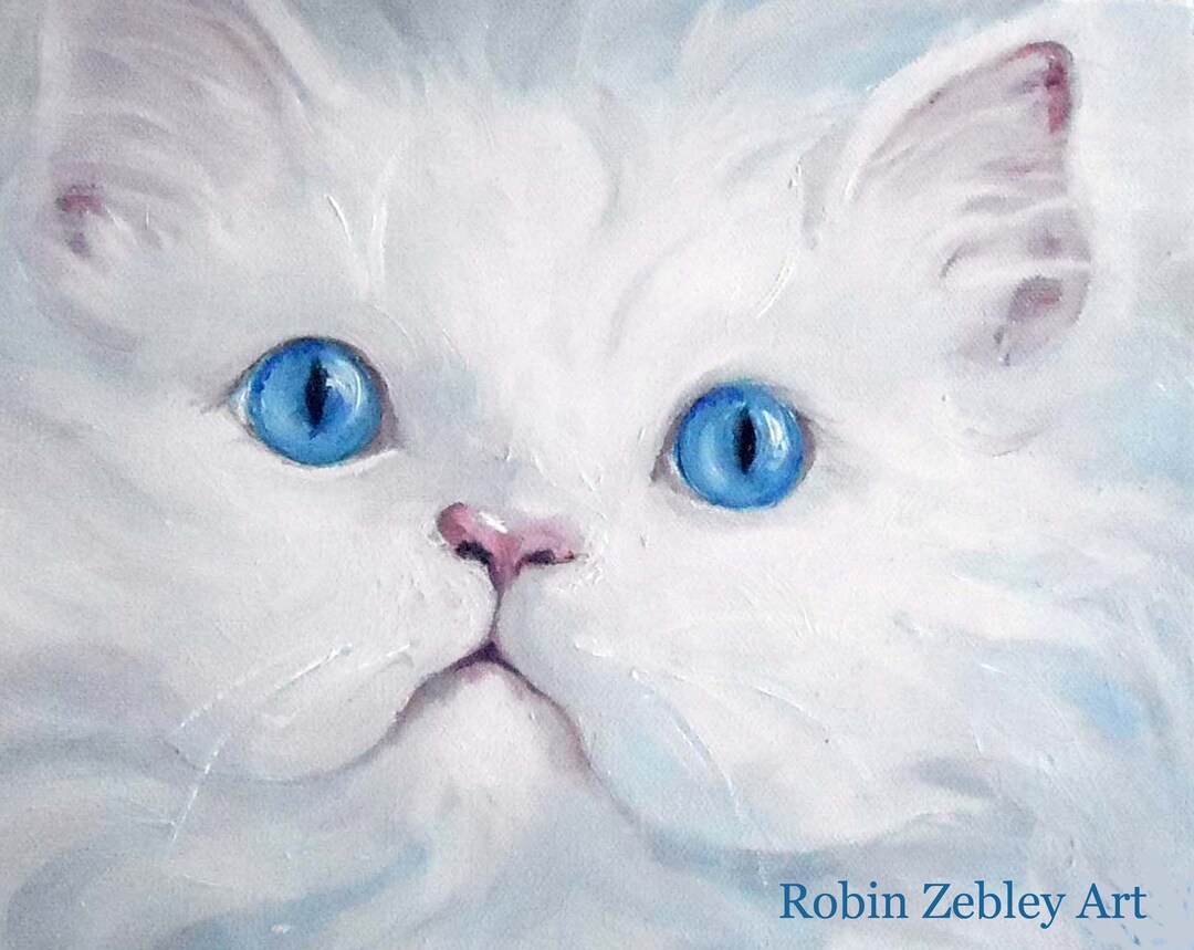 Fluffy White Persian Cat Print From Original Oil Painting by Artist ...