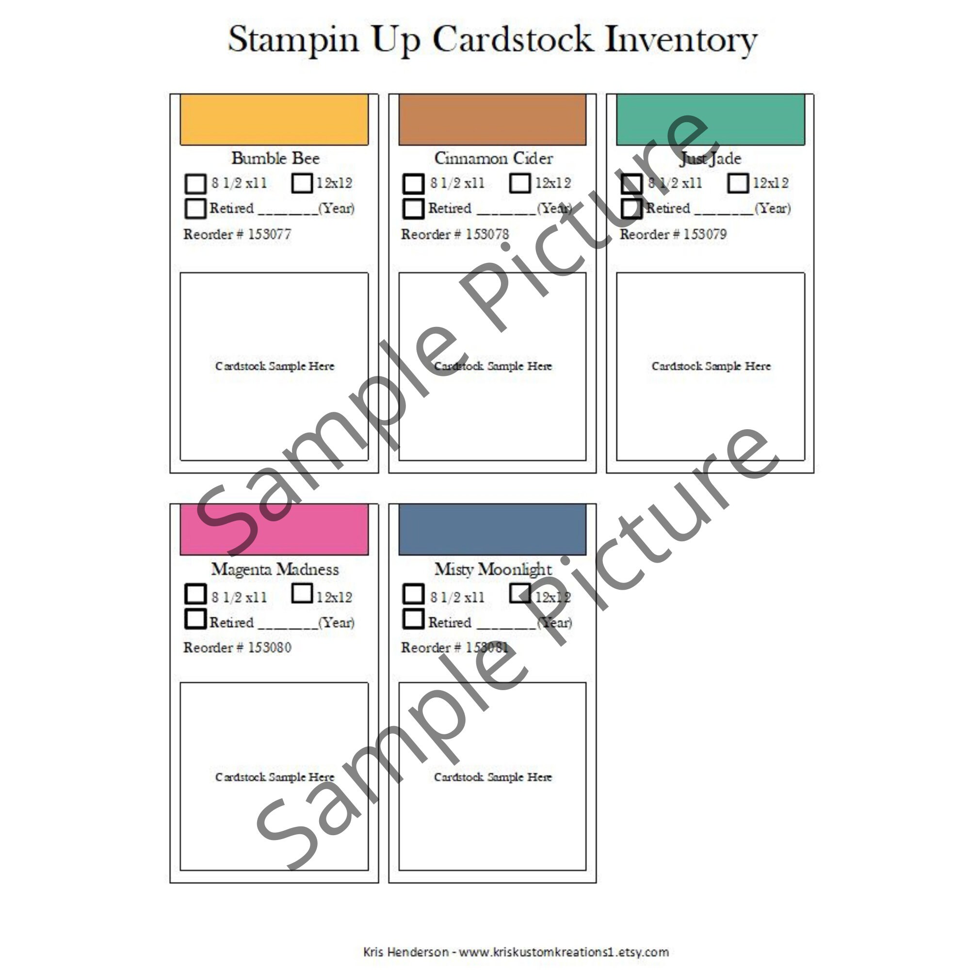 Download Stampin Up Paper Cardstock Sample Inventory Tracking Etsy