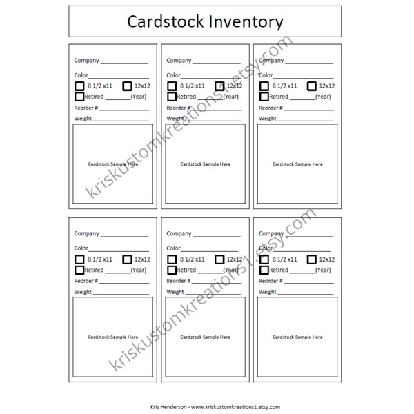 Download Stampin Up Paper Cardstock Sample Inventory Tracking List, Reference Binder Organizer, Storage Craft Supply Chart Index