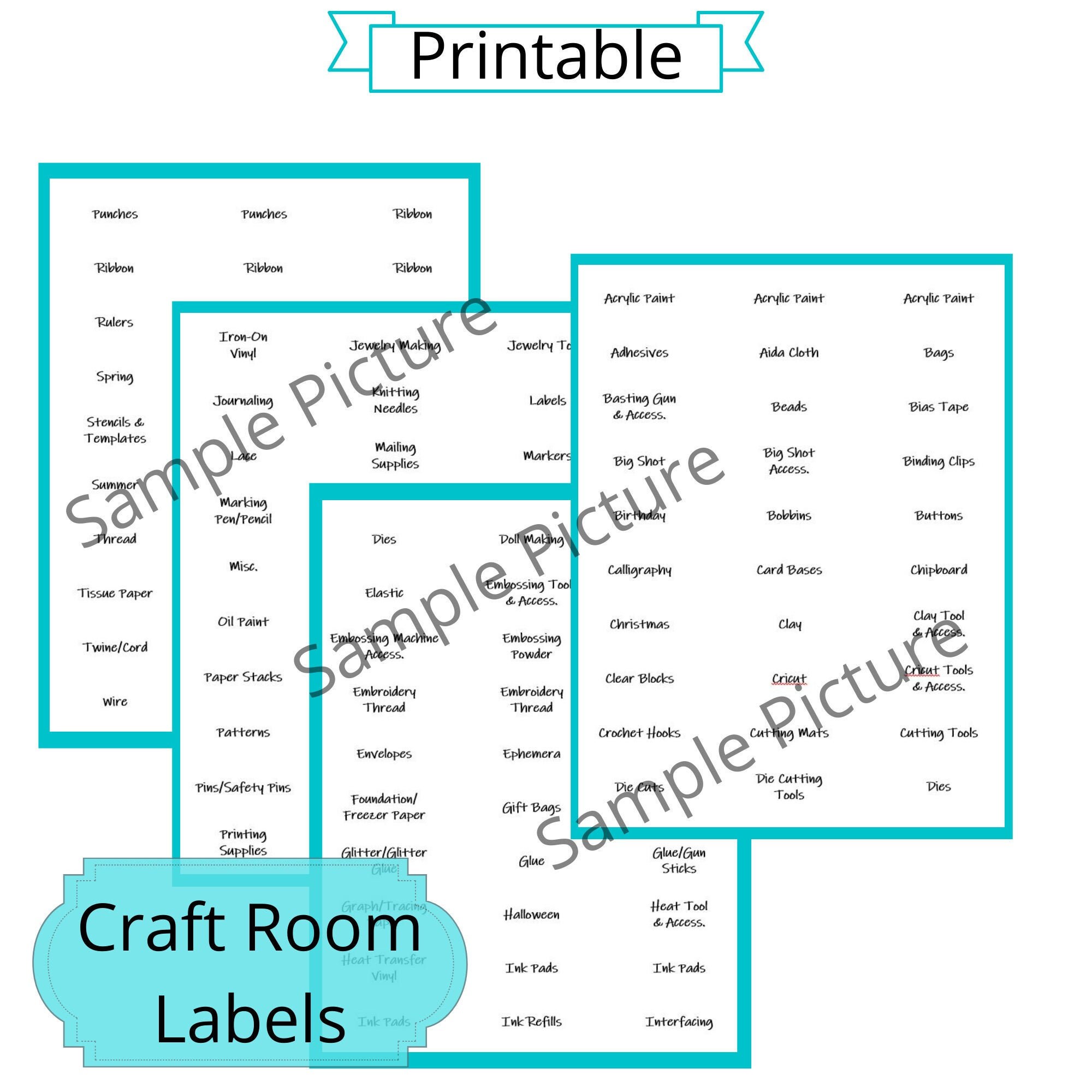 120 Craft Room Drawer Cart Shelf Organizer Labels, Ink Font, Crafts ...