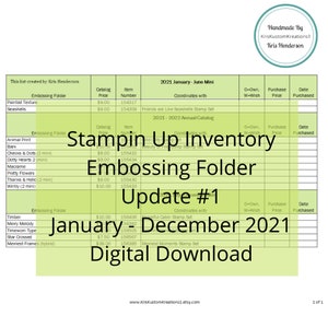 Download Stampin Up Embossing Folder Update #1  2021 Catalog Tool Paper Cardstock Tracking List, Inventory, Reference Index Organizer